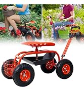 Donext Garden Cart, Outdoor Rolling Garden with Wheels, 360 Degree Swivel Seat, Gardening Stool f...