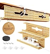 Xpatee Handmade Rattan Under Desk Cable Management Tray 2 Pack, Natural | Easy Install with Adhes...
