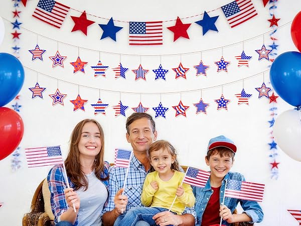 24 Pcs Patriotic Star Hanging Decorations
