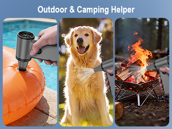 camping; fireplace blower; refillable air duster; battery terminal cleaner