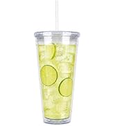 Sursip 32oz Clear Cup with Lid and Straw, Reusable Iced Lemonade Tumbler | BPA Free Acrylic Plast...