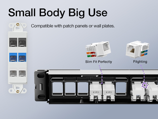 slim profile rj45 keystone jacks compatible with patch panels or wall plates