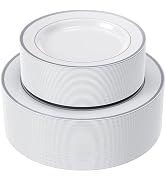FOCUSLINE 102Pcs Silver Plastic Plates, Disposable Plates with Silver Rim, Including 51 Dinner Pl...