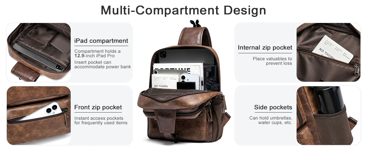 roomy leather sling backpack