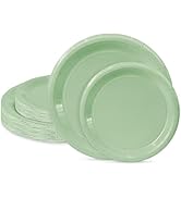 LIKAJON 50 Pcs Sage Green Paper Plates, 25 Pcs 9 Inch and 25 Pcs 7 Inch Disposable Dessert Plates...