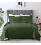 EXQ Home Quilt Set Full Queen Size Olive Green 3 Piece,Lightweight Soft Coverlet Modern Style Squ...