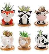 Pumtus 6 Pack Small Succulent Pots with Drainage Hole, 3 Inch Cute Ceramic Animal Planter with Sa...
