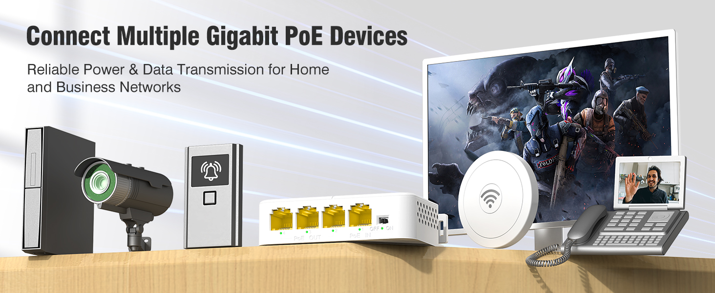 Compatibility with IP cameras, wireless APs, NVR, and access control systems.