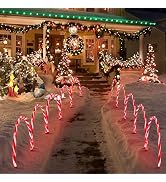 LAMPHOME 17''160 LED (10x16LED) Twinkle Arch Lawn Stake Light , Set of 10 Candy Cane Arch Outdoor...