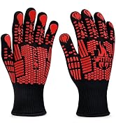 FITFIV BBQ Gloves, Oven Gloves, 1472°F Extreme Heat Resistant Barbecue Gloves, Silicone Non-Slip ...