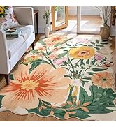 Zealude Floral Washable Beige 5x7 Area Rugs for Living Room,Boho Flower Rugs for Bedroom Dining R...