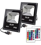 GLW 20W RGB LED Flood Lights Color Changing Floodlight with Remote Control Waterproof Outdoor Lan...