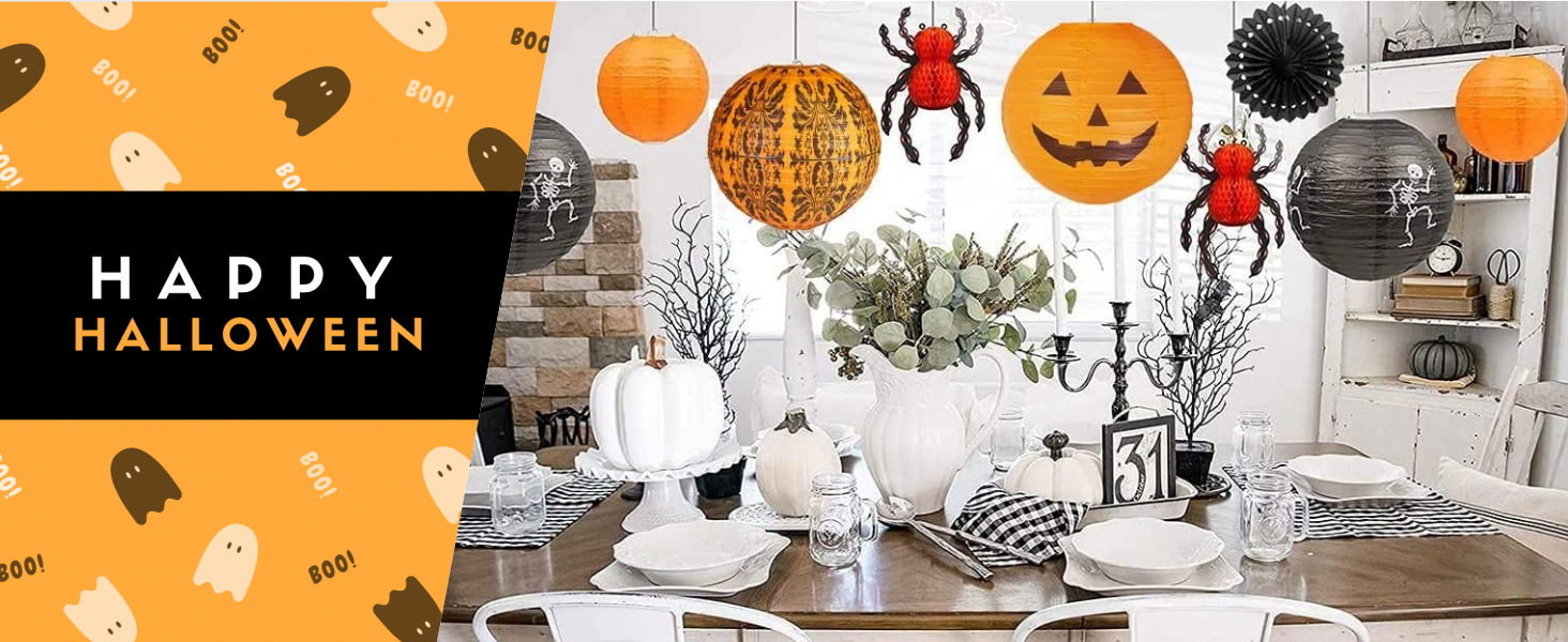 pumpkin halloween lantern spider dining table