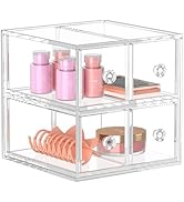 AITEE Acrylic Clear Makeup Organizer with 4 Drawers Stackable Cosmetics Storage Display Case for ...