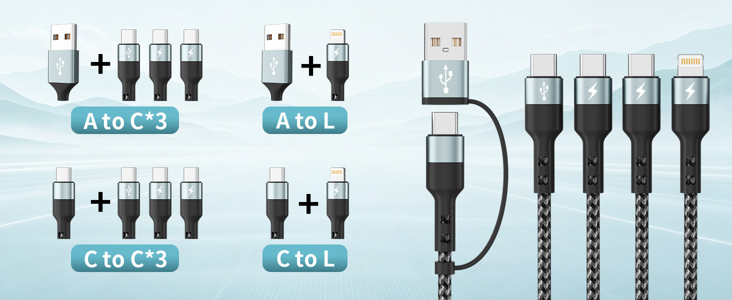 4IN2 USB A/C Muti Charging Cable