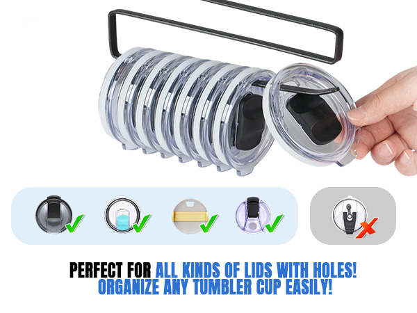 this tumbler lid organizer is for all kinds of lids with holes, specially stanley and yeti lids.