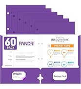 Two Pocket Portfolio Folders, PANDRI 60 Pack 3 Hole Punched 2 Pocket Folders for 3 Ring Binder, L...