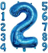 PatiCool 40 Inch Blue Number Balloon 2, Large Number Foil Balloons Mylar for Girl Boy Birthday Pa...