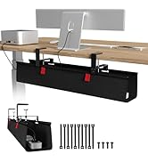 Univivi No Drill Under Desk Cable Management Tray, 28" Cord Organizer for Table, Clamp/Screw Moun...