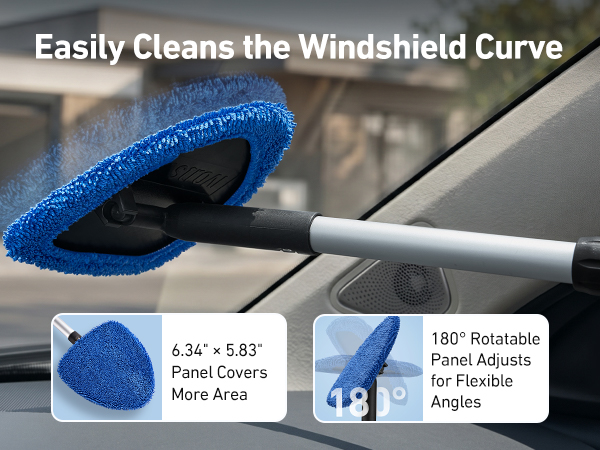 Easily cleans the windshield curve.