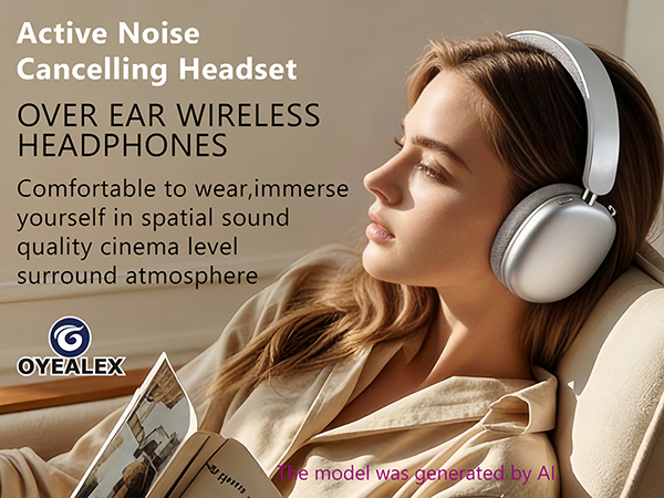 Active Noise Cancelling Headphones Over Ear Wireless Headset