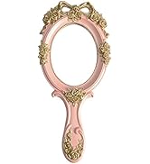 Nerien Handheld Mirror Vanity Makeup Mirror Travel Princess Metal Cosmetic Mirror Portable Oval E...