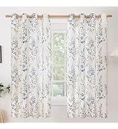 BGment Linen Curtains for Bedroom 63 Inch Length 2 Panels Set Floral Leaf Patterns, Light Filteri...
