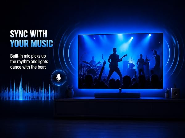 LED lights shift colors & flicker along with music rhythm.