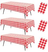 misaya 3 Packs Buffalo Disposable Table Cloth, 54 x 108 Inch Waterproof Plastic Tablecloth, Recta...