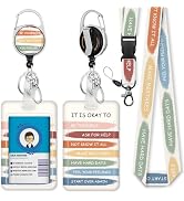Giancomics Inspirational Quote Lanyards for Id Badges, Cute ID Badge Holder with Lanyard Badge Re...