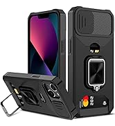 Nvollnoe for iPhone 13 Case with Sliding Camera Cover and Card Holder Heavy Duty Protective iPhon...