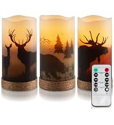 Homemory Christmas Flameless Candles Battery Operated with Rope, Deer, Bear, Moose, Remote Contro...