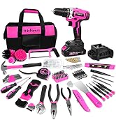 ThinkLearn Tool Kit with 20V Cordless Drill(265in-lbs), Pink Drill Set for Women, Lady's Home Too...