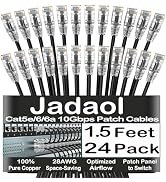 Jadaol Cat 6a / Cat 6 Ethernet Patch Cable 1.5ft 24-Pack, 10Gbps Slim 28AWG Cat6a LAN Network Cab...