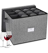 Lukeline Stemware Storage Container, Stackable Wine Glass Storage Box with Dividers and Handles, ...