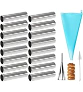 RoseFlower 19 Pcs Non-Stick Cream Horn Cones Tubes Stainless Steel Screw Croissant Pastry Baking ...