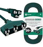 ELECTERY 20 Ft Green Extension Cord with 3 Electrical Power Outlets - 16/3 SJTW Grounded Plug - M...