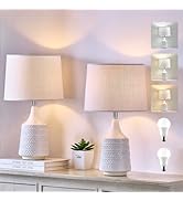 LTGSRC Modern Ceramic Table Lamps Set of 2, Bright Light 18.5" Decor White Desk Lamp for Living R...
