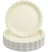 Goodlluck 50 Pcs Ivory Paper Plates 7 Inch Scalloped Disposable Dessert Plates, Small Appetizer C...