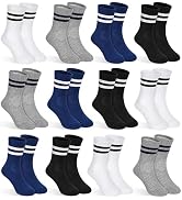 GENTABY 12 Pairs Boys Toddler Socks, Crew Kids Socks Breathable Athletic Sock with Retro Stripes ...