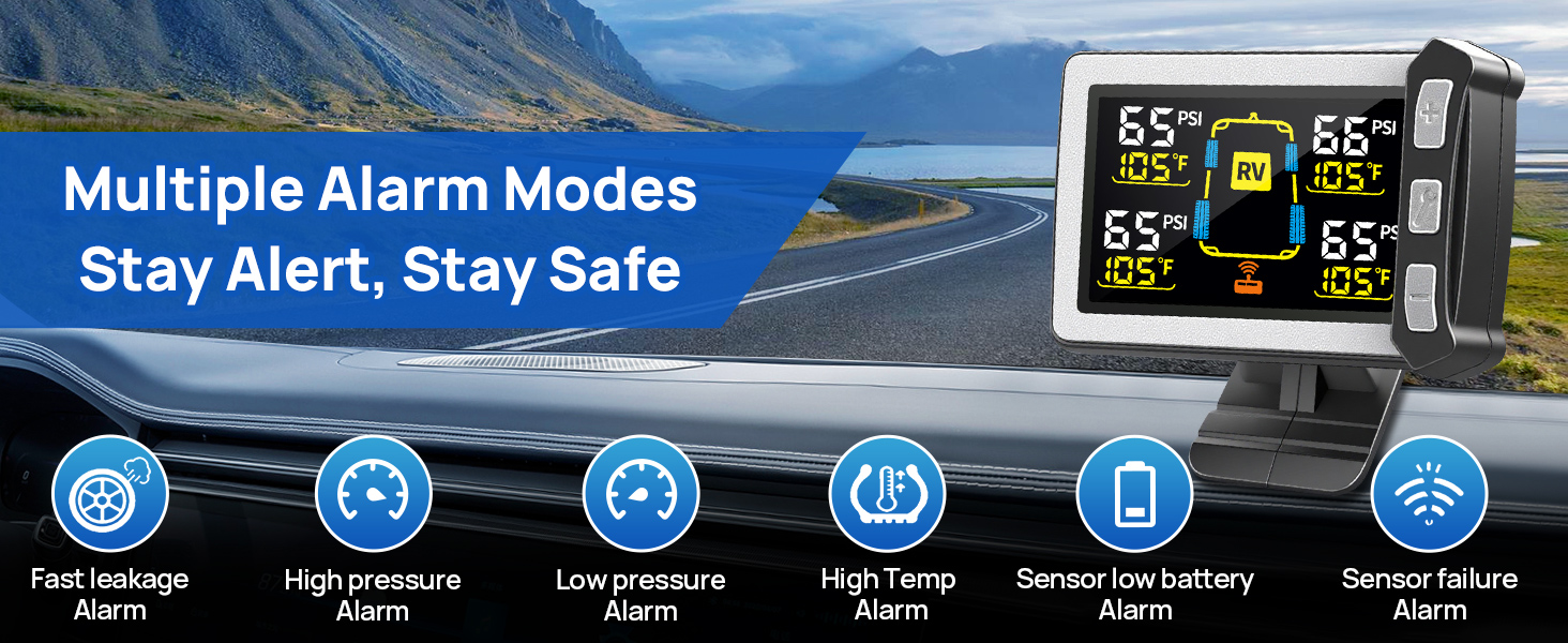 Masoll RV TPMS with Multiple alarm modes,with 8 Sensors, Signal Booster, stay alert, stay safe