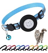 PWOD Airtag Cat Collar with Bell, Reflective Nylon Kitten Collar with Apple Air Tag Holder and Br...