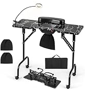 Giantex Foldable Nail Desk - Manicure Table with Built-in Dust Collector Fan, Adjustable LED Lamp...