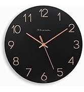 mooas Flatwood Black Wall Clock,12" Wood Wall Clock Non-Ticking Sweep Movement Decorative Wall Cl...