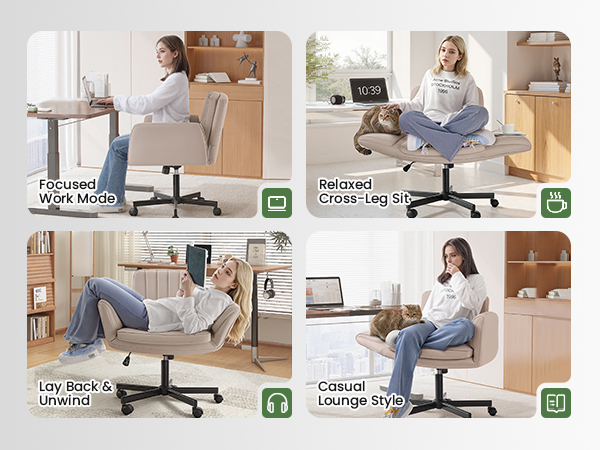 Criss Cross Chair with Wheels & Armrests, Criss Cross Office Swivel Chair, PU Leather Vanity Chair