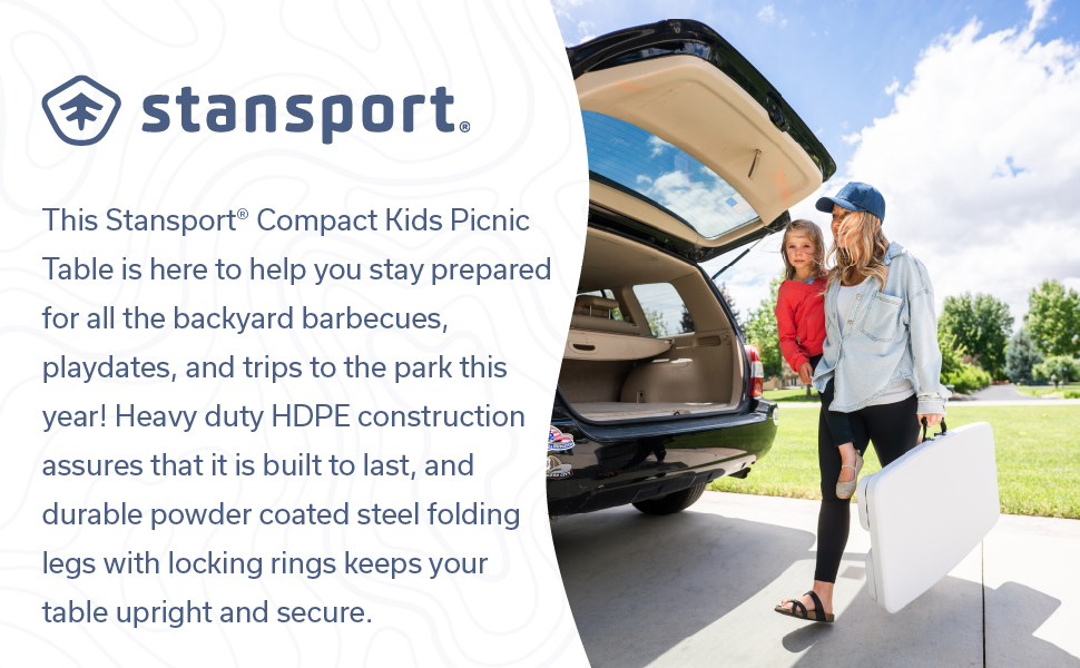 kids table, compact, stansport, backyard, park, birthday, barbecue, HDPE construction, powder coated