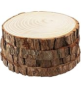 FSWCCK 4 Pack Unfinished Large Wood Slices, 7-8 Inches Round Wooden Circle with Tree Bark, Rustic...