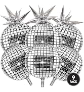 Inflatable Disco Ball Balloons Pack of 9 - 22” Silver Mylar Foil Disco Party Balloons with Star B...