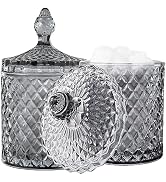 rejomiik 2 Pack Qtip Holder Glass Apothecary Jars with Lid for Bathroom Canisters Dispenser Decor...