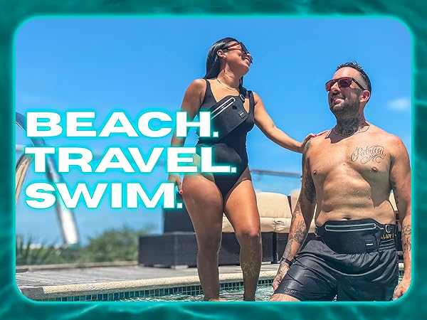 waterproof waist pack worn at beach for swimming travel surfing keeping phone wallet dry